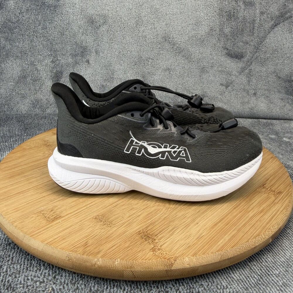 Hoka Mach 6 Shoes Boys Size 1.5 Black Mesh Running Sneakers 1147790 BWHH